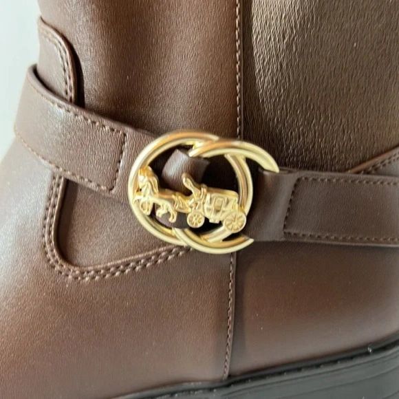 Coach Farrah Logo Buckle Tall Riding Boots Walnut Size 7 - Picture 8 of 8